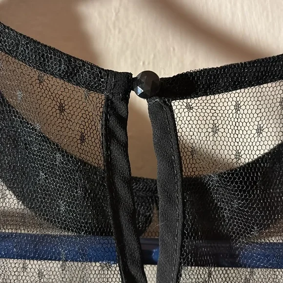 French dot lace Peter Pan collar sheer sleeveless top - Picture 5 of 6